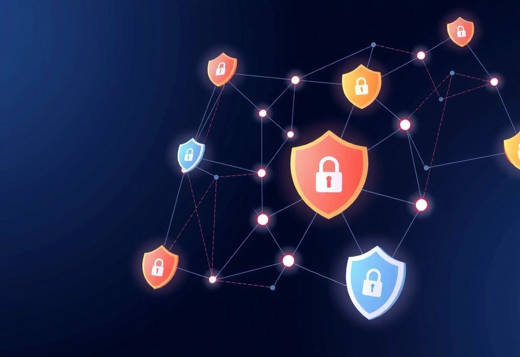 Abstrakte Darstellung von Datenschutz- und Sicherheitssymbolen