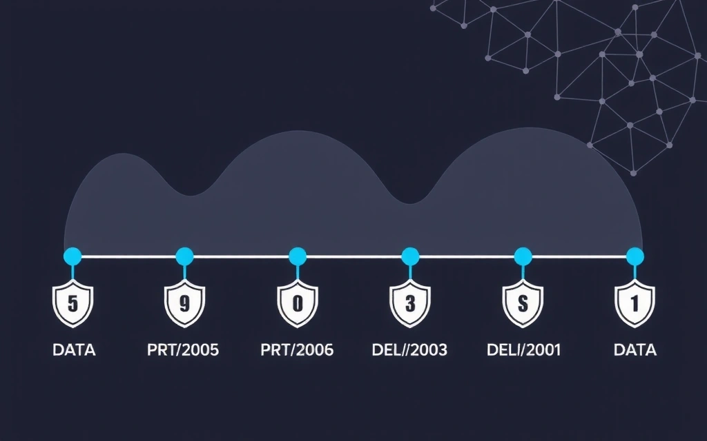Visualisierung eines Zeitstrahls mit Datenschutzsymbolen, die die Dauer der Datenspeicherung darstellen