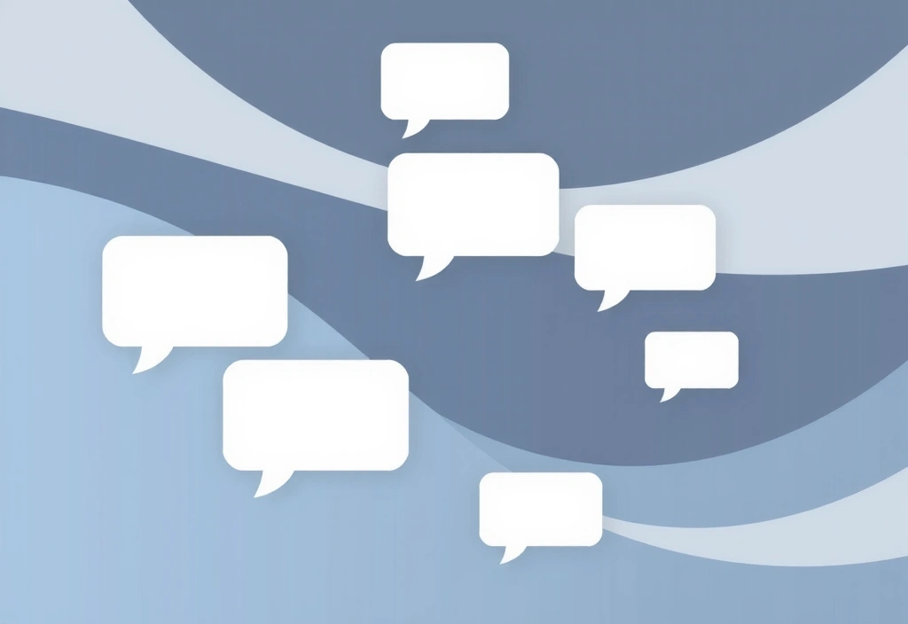 Abstrakte Darstellung von Fragen und Antworten mit schwebenden Elementen und Gedankenblasen