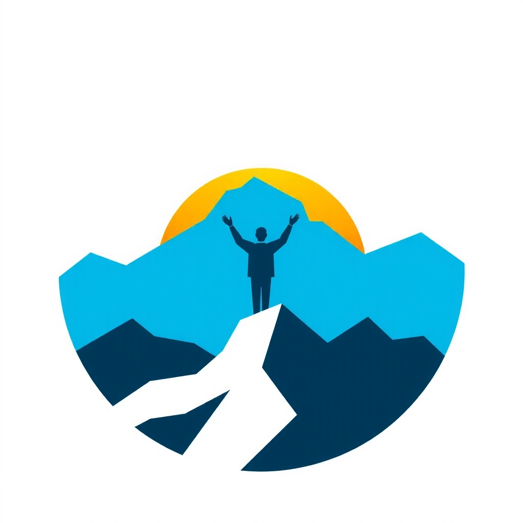 Symbolbild einer triumphierenden Person auf einem Berg, das Erfolg darstellt