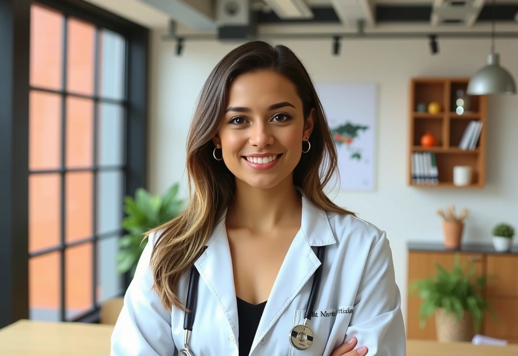 Professionelles Porträt eines lächelnden Nutriologen, der Selbstvertrauen und Fachwissen ausstrahlt.